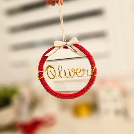 Knitted Christmas Bauble with Custom Wire Name